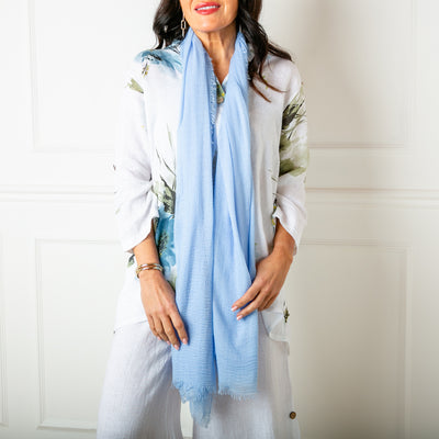 The sky blue Plain Summer Scarf made from a soft, lightweight viscose material