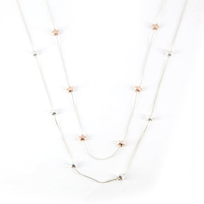 Geri necklace in Silver, snake chain, long necklace with star pendants in silver and rose gold